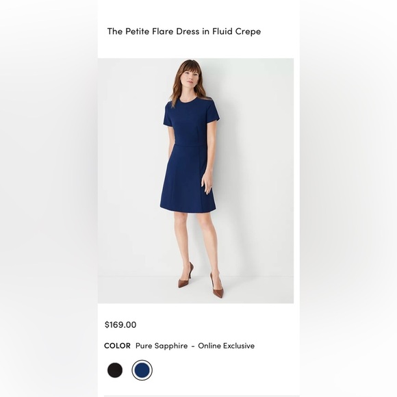 Ann Taylor The Petite Flare Dress In Fluid Crepe Sapphire Career NWT Size 4 - Picture 1 of 9